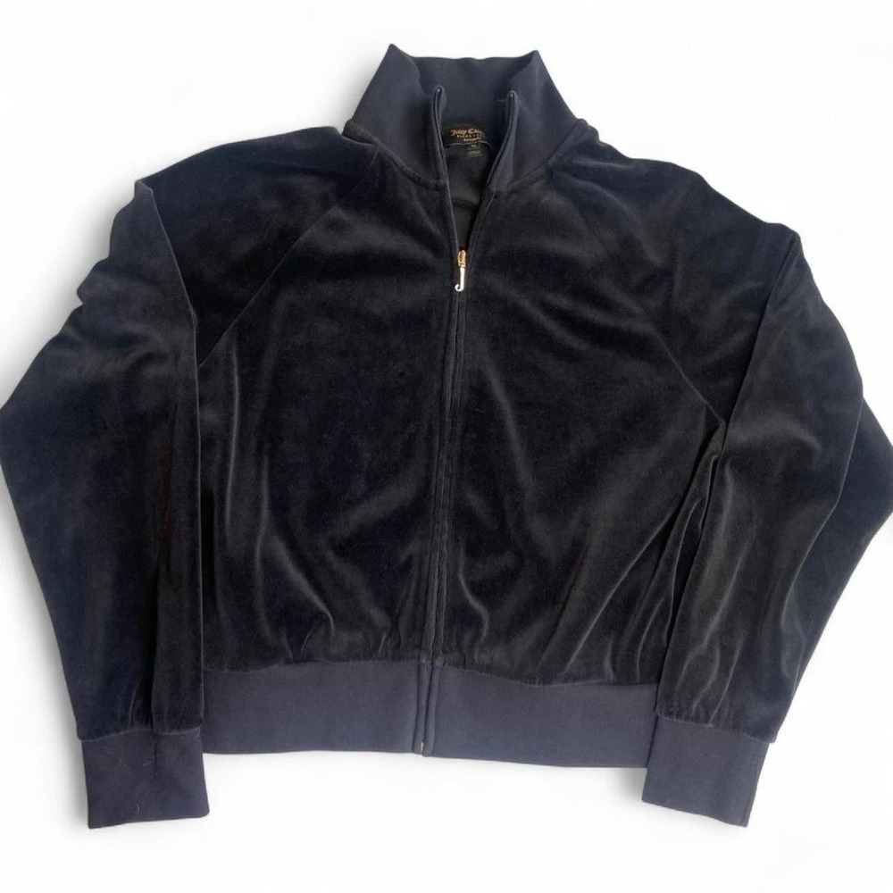 Juicy Couture Black Velour Zip Up Size M Black Label Y2K Vintage Style